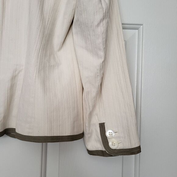 Express Cream Cotton Double Button Blazer with Tan Trim Size 10 - Picture 6 of 10